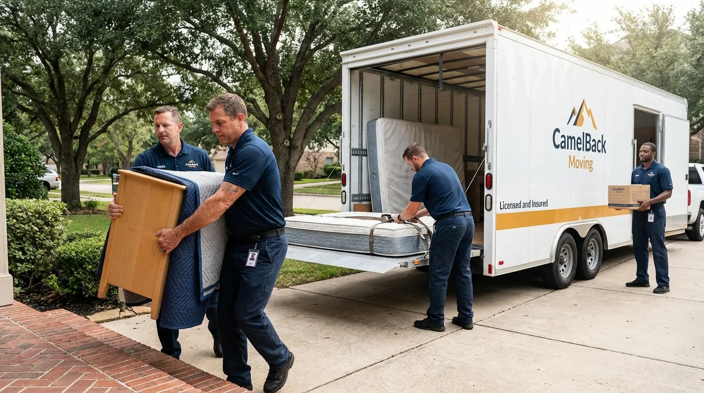 Crew loading residential truck for cross-state move from Ravena, NY