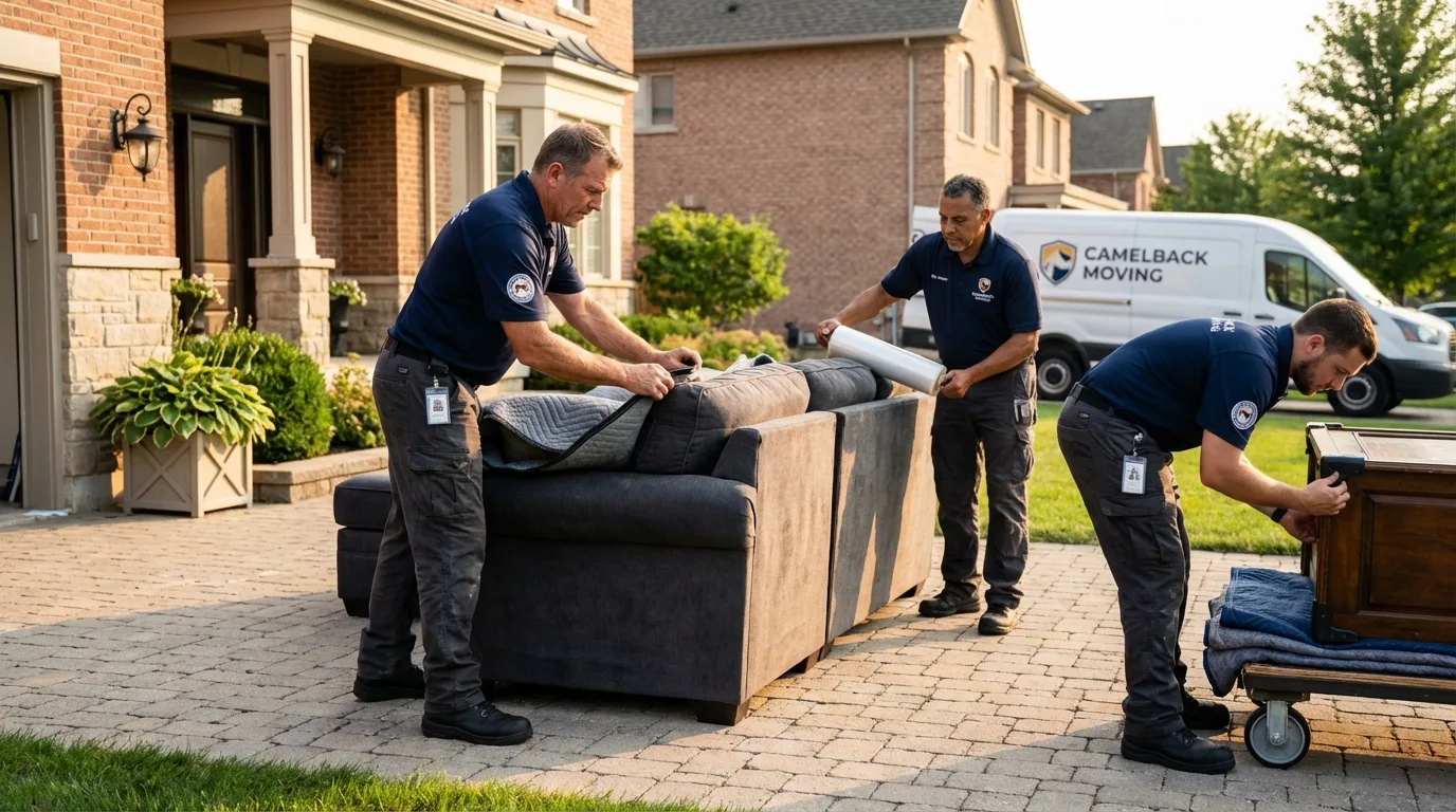 Large estate moving crew wrapping furniture in Ravena, NY