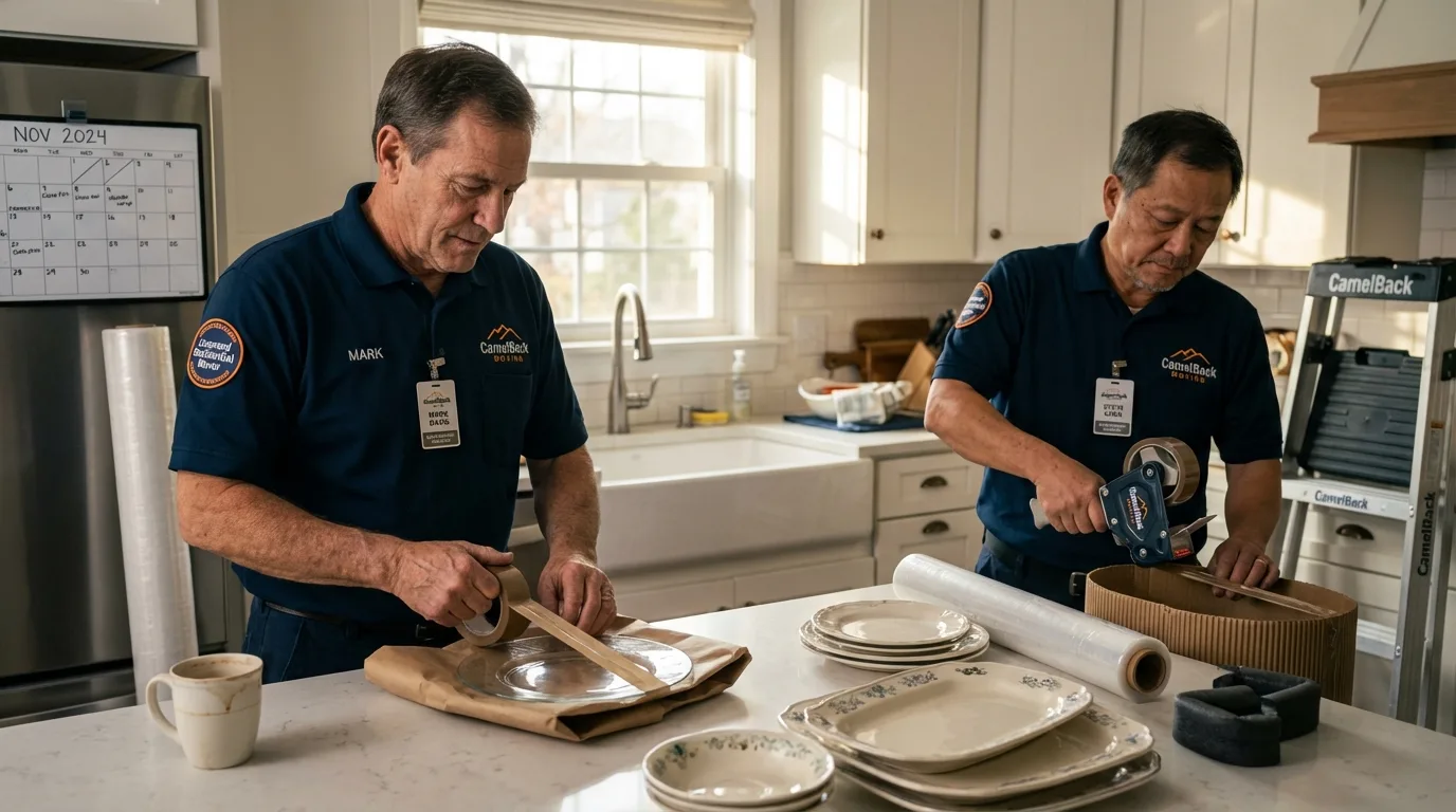 Professional crew packing kitchen dishware in Ravena, NY